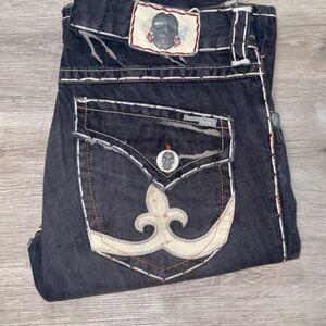 Laguna B Men's Slim Straight Jeans - Black with Cream Details